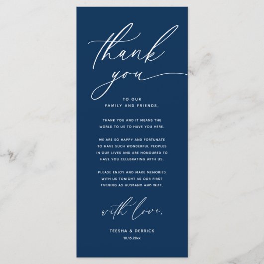 Romantische bruiloft plaats instelling dank u kaar programmakaart (Voorkant)