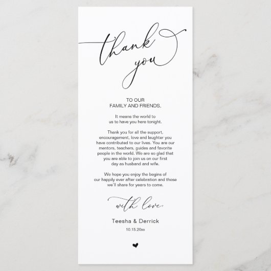 Romantische bruiloft plaats instelling dank u kaar programmakaart (Voorkant)