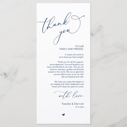 Romantische bruiloft plaats instelling dank u kaar programmakaart (Voorkant)