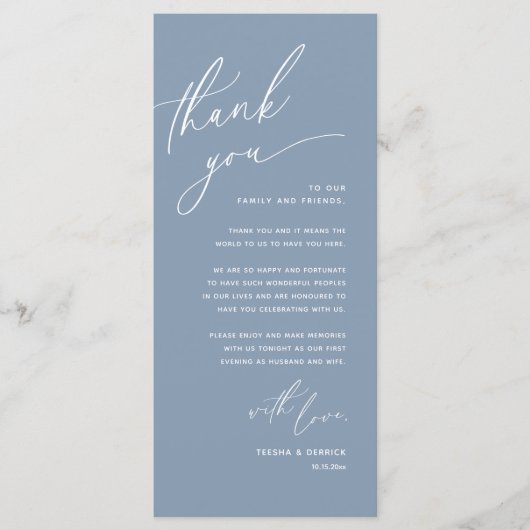 Romantische bruiloft plaats instelling dank u kaar programmakaart (Voorkant)