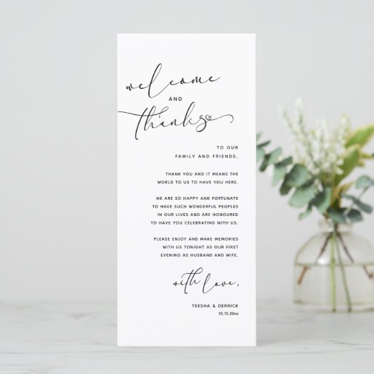 Romantische bruiloft plaats instelling dank u kaar programmakaart (Staand voorkant)