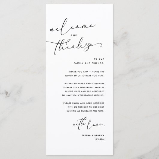 Romantische bruiloft plaats instelling dank u kaar programmakaart (Voorkant)