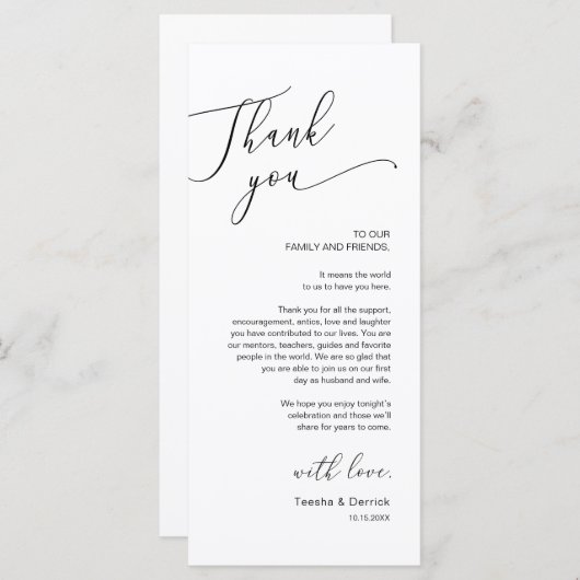 Romantische bruiloft plaats instelling dank u kaar programmakaart (Voorkant / Achterkant)