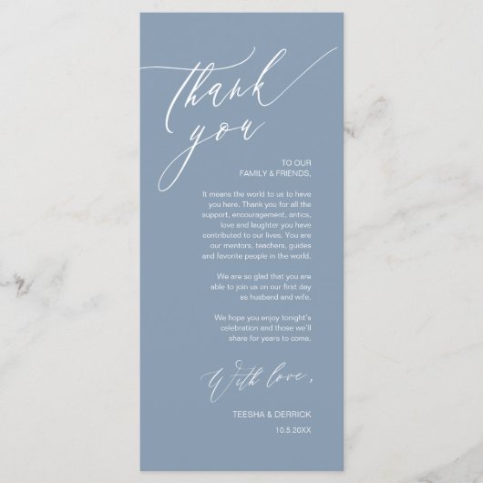 Romantische bruiloft plaats instelling dank u kaar programmakaart (Voorkant)