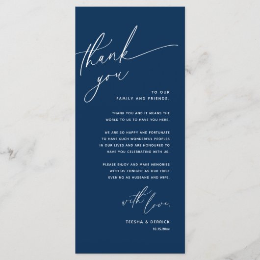 Romantische bruiloft plaats instelling dank u kaar programmakaart (Voorkant)