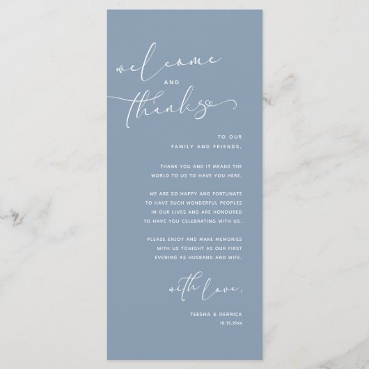 Romantische bruiloft plaats instelling dank u kaar programmakaart (Voorkant)