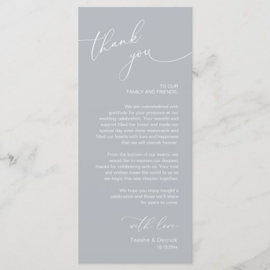 Romantische bruiloft plaats instelling dank u kaar programmakaart (Voorkant)