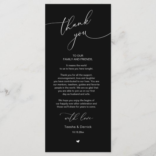 Romantische bruiloft plaats instelling dank u kaar programmakaart (Voorkant)