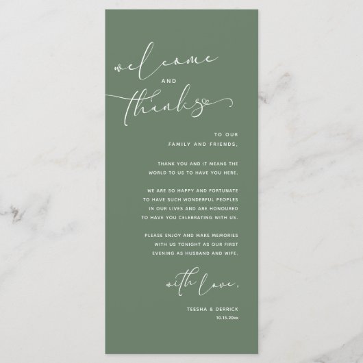 Romantische bruiloft plaats instelling dank u kaar programmakaart (Voorkant)