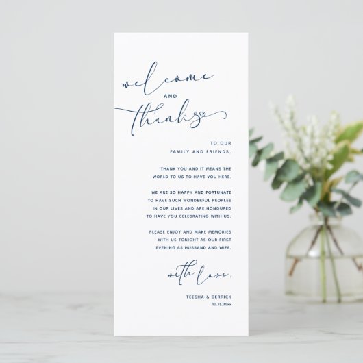 Romantische bruiloft plaats instelling dank u kaar programmakaart (Staand voorkant)