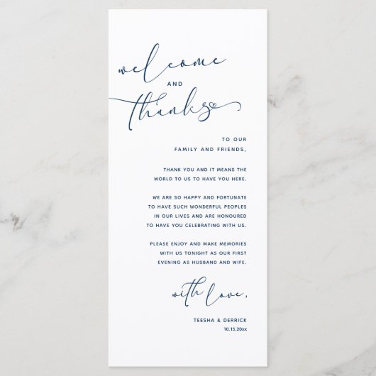 Romantische bruiloft plaats instelling dank u kaar programmakaart (Voorkant)