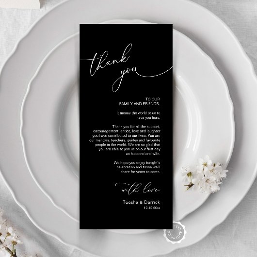 Romantische bruiloft plaats instelling dank u kaar programmakaart