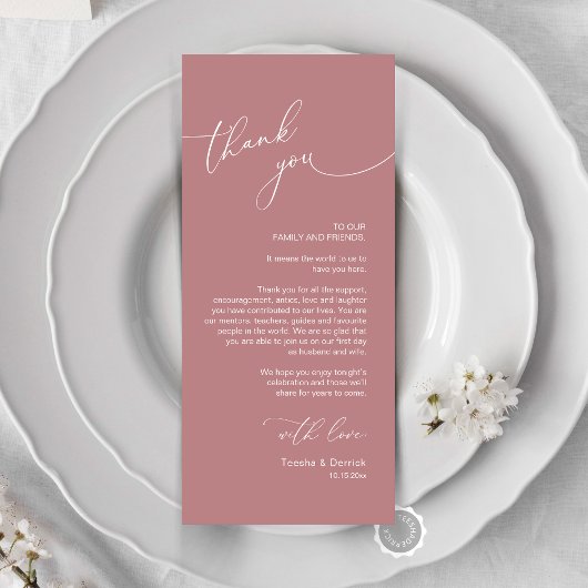 Romantische bruiloft plaats instelling dank u kaar programmakaart
