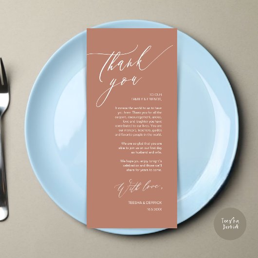 Romantische bruiloft plaats instelling dank u kaar programmakaart