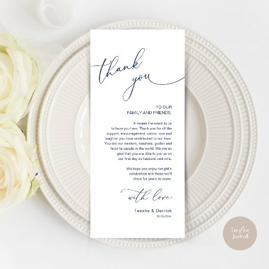 Romantische bruiloft plaats instelling dank u kaar programmakaart