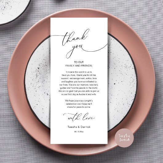 Romantische bruiloft plaats instelling dank u kaar programmakaart