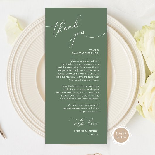 Romantische bruiloft plaats instelling dank u kaar programmakaart