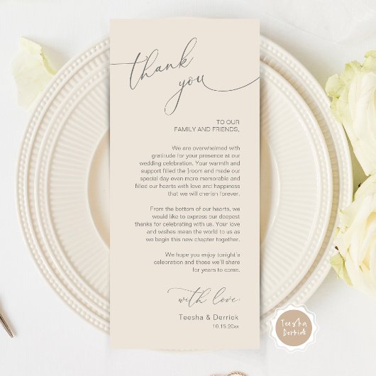 Romantische bruiloft plaats instelling dank u kaar programmakaart