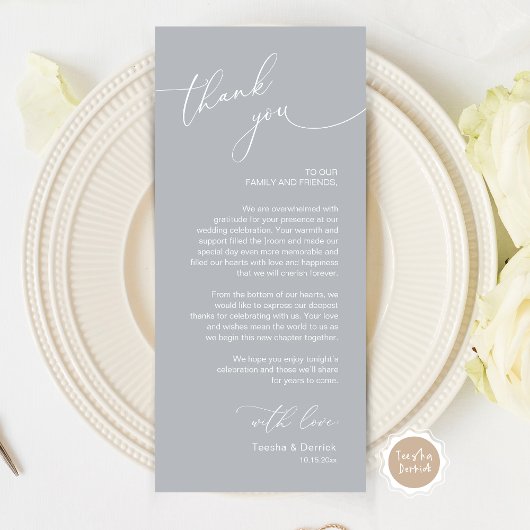 Romantische bruiloft plaats instelling dank u kaar programmakaart