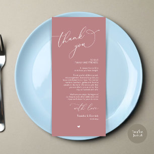 Romantische bruiloft plaats instelling dank u kaar programmakaart