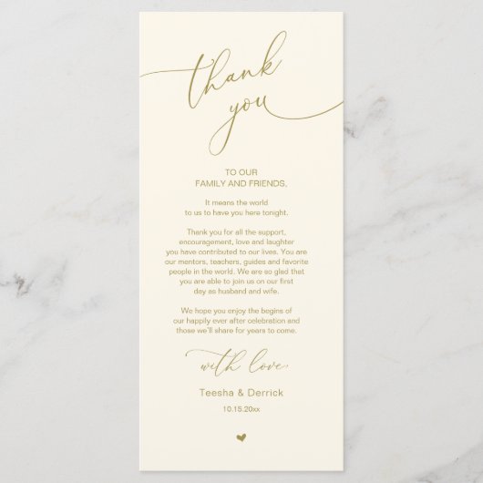 Romantische bruiloft plaats instelling dank u kaar programmakaart (Voorkant)