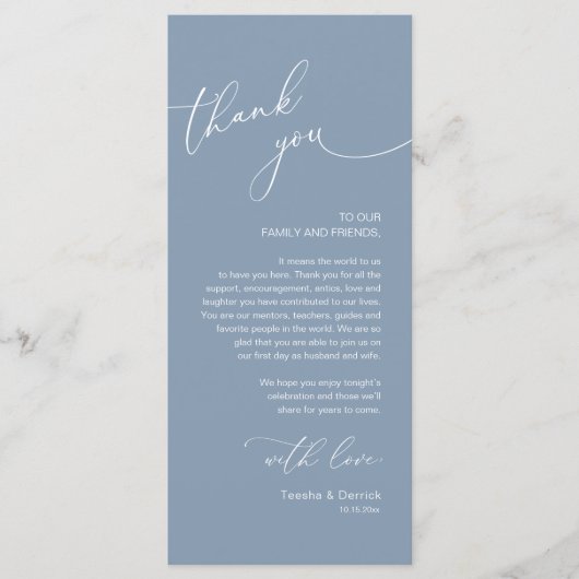 Romantische bruiloft plaats instelling dank u kaar programmakaart (Voorkant)