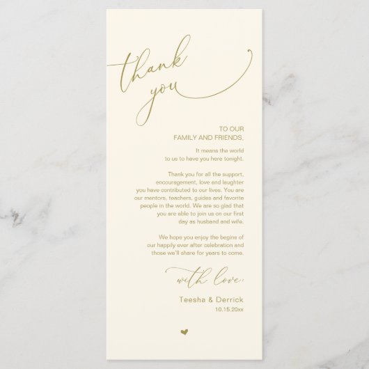 Romantische bruiloft plaats instelling dank u kaar programmakaart (Voorkant)