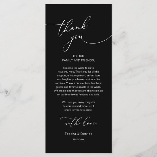 Romantische bruiloft plaats instelling dank u kaar programmakaart (Voorkant)