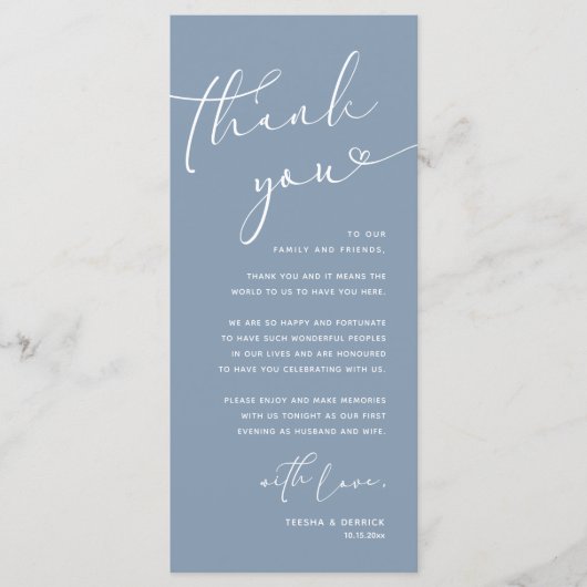 Romantische bruiloft plaats instelling dank u kaar programmakaart (Voorkant)