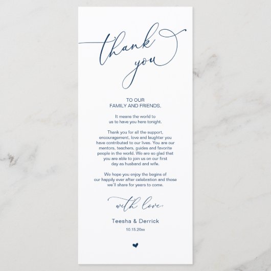 Romantische bruiloft plaats instelling dank u kaar programmakaart (Voorkant)