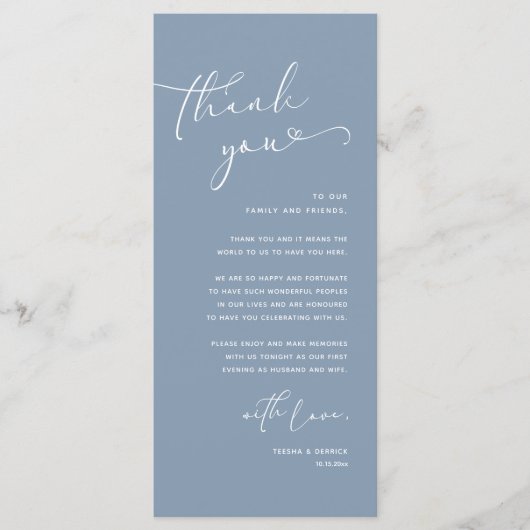 Romantische bruiloft plaats instelling dank u kaar programmakaart (Voorkant)