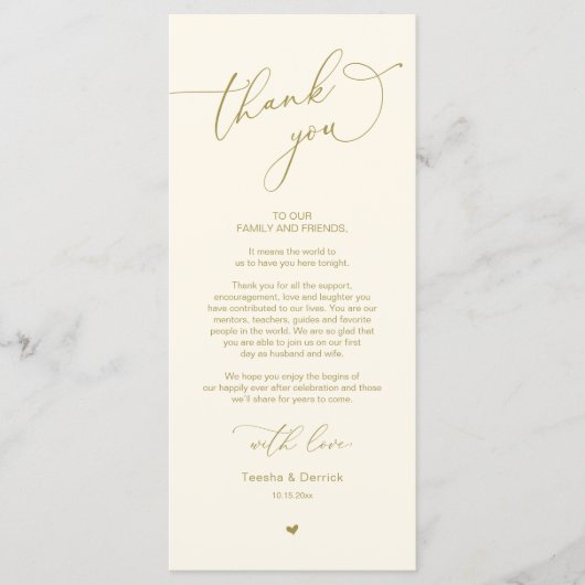 Romantische bruiloft plaats instelling dank u kaar programmakaart (Voorkant)