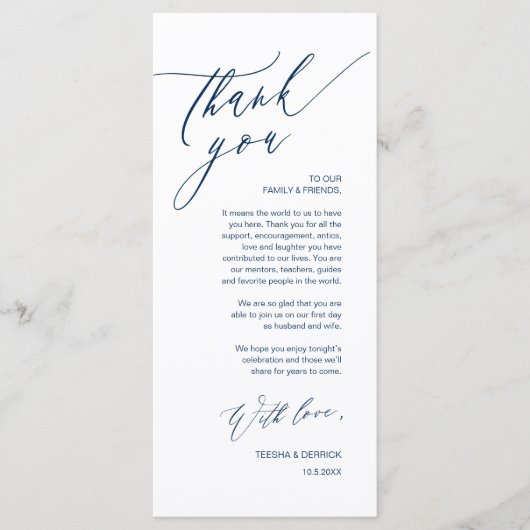 Romantische bruiloft plaats instelling dank u kaar programmakaart (Voorkant)