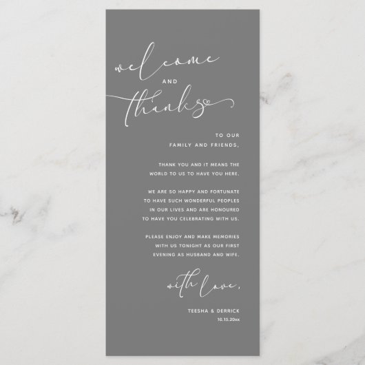 Romantische bruiloft plaats instelling dank u kaar programmakaart (Voorkant)