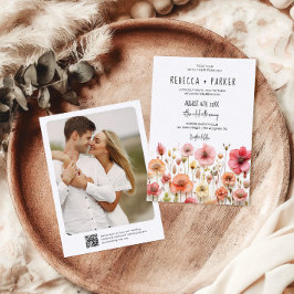 Romantische bruiloft qr code RSVP op rug Kaart