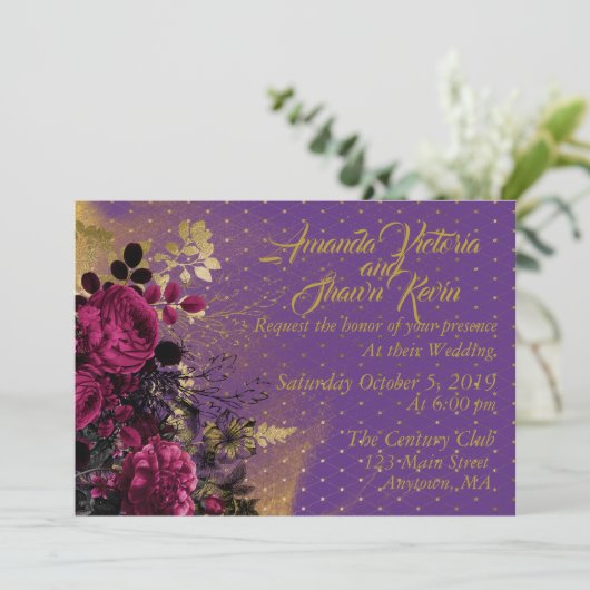 Romantische bruiloft uitnodiging (Staand voorkant)