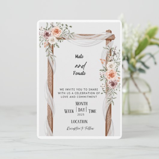 Romantische bruiloft uitnodiging (Staand voorkant)