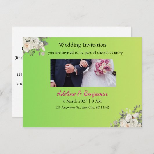 Romantische bruiloft uitnodiging Briefkaart – Eleg (Voorkant / Achterkant)