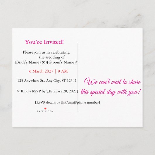 Romantische bruiloft uitnodiging Briefkaart – Eleg (Achterkant)