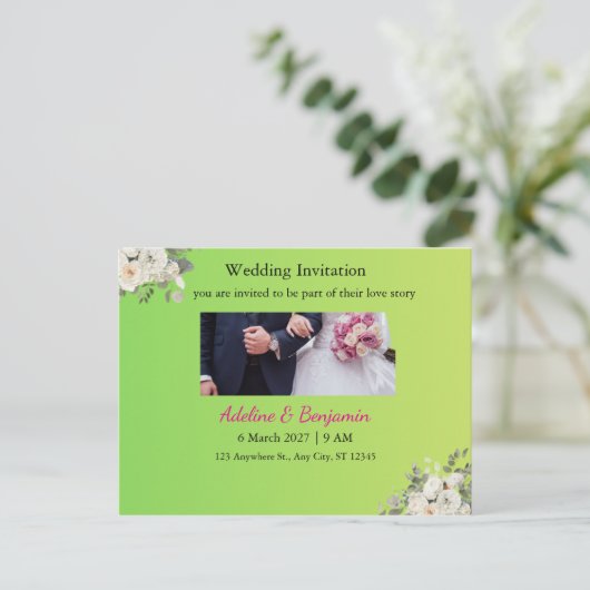 Romantische bruiloft uitnodiging Briefkaart – Eleg (Staand voorkant)