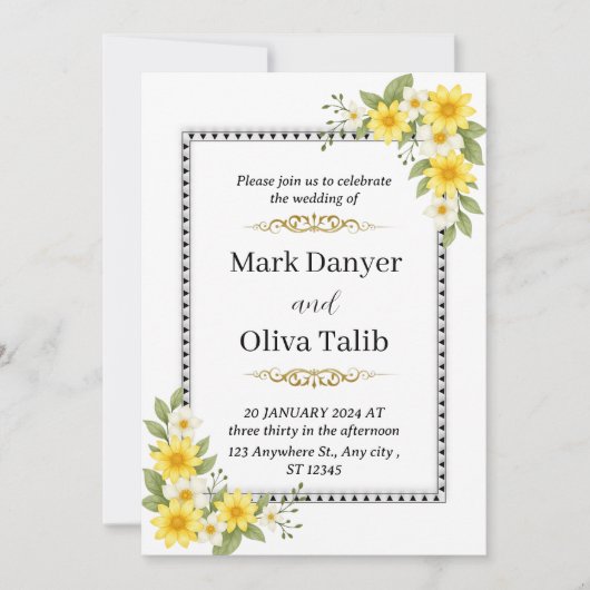 Romantische bruiloft uitnodiging |  sjabloon (Voorkant)