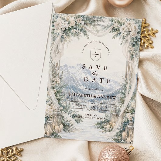 Romantische Buitenwinterhuwelijk Save The Date