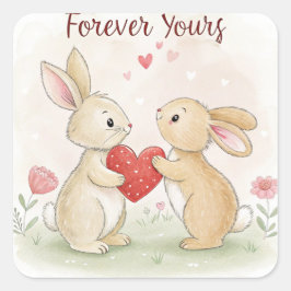 Romantische Bunny Kaart - voor altijd van jou Vierkante Sticker