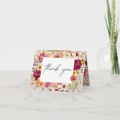 Romantische Burgundy Blush Bloemetuin Bruiloft Bedankkaart (Voorkant)