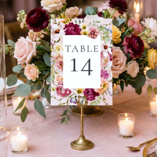 Romantische Burgundy Blush Bloemetuin Bruiloft Kaart