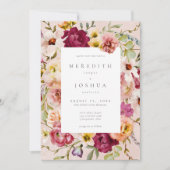 Romantische Burgundy Blush Bloemetuin Bruiloft Kaart (Voorkant)