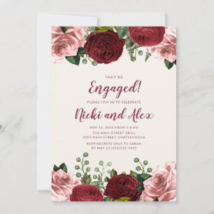 Romantische Burgundy Blush Roze Bloemige Verloving Kaart
