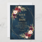 Romantische Burgundy Blush Roze Botanische Geometr Save The Date (Voorkant)