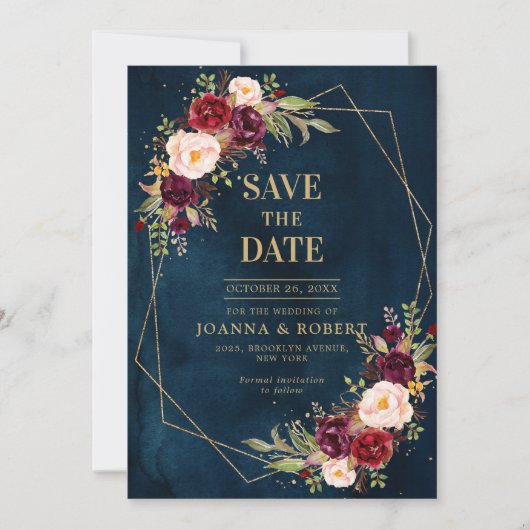 Romantische Burgundy Blush Roze Botanische Geometr Save The Date (Voorkant)