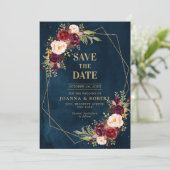 Romantische Burgundy Blush Roze Botanische Geometr Save The Date (Staand voorkant)
